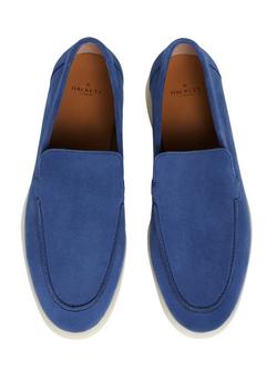 Hackett London Martin Plain Suede Loafers - view 2, Washed Navy Blue
