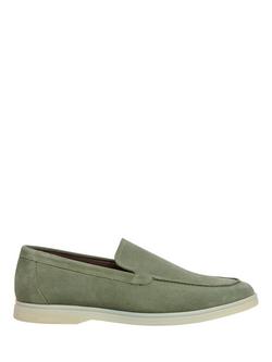 Hackett London Martin Plain Suede Loafers, Sage Green