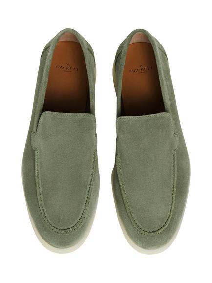 Hackett London Martin Plain Suede Loafers - view 2, Sage Green