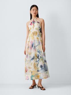 John Lewis Abstract Print Halterneck Midi Dress, Abstract Print, Abstract Print