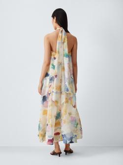 John Lewis Abstract Print Halterneck Midi Dress, Abstract Print - view 2, Abstract Print