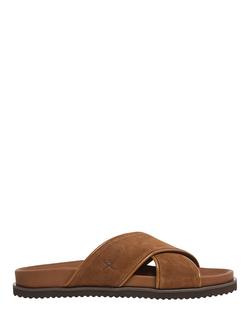 Hackett London Mikonos Highcross Suede Cross Over Footbed Sandals, Brown