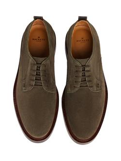 Hackett London Egmont Fine Suede Derby Shoes, Khaki Green - view 2, Khaki Green