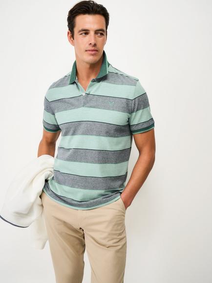Crew Clothing Cotton Regular Fit Oxford Stripe Polo Shirt, Light Green/Grey