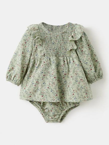 Mango Baby Romi Smock Dress, Green, Green