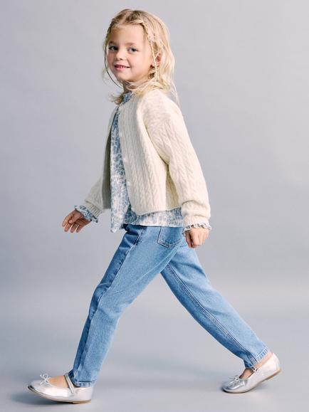 Mango Kids' Cotton Paperbag Jeans, Blue - view 2, Blue