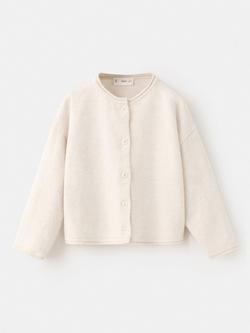 Mango Kids' Sally Plain Knit Cardigan, Light Beige - view 2, Light Beige