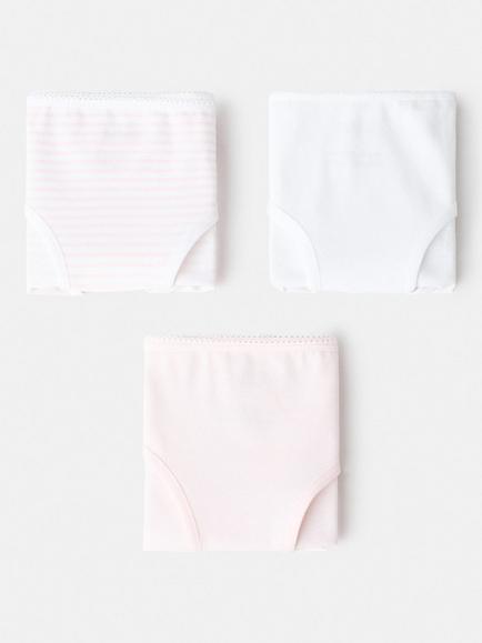 Mango Kids' Basic Plain & Stripe Briefs, Pack of 3, Pink, Pink