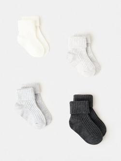 Mango Baby Plain Ankle Socks, Pack of 4, Grey, Grey