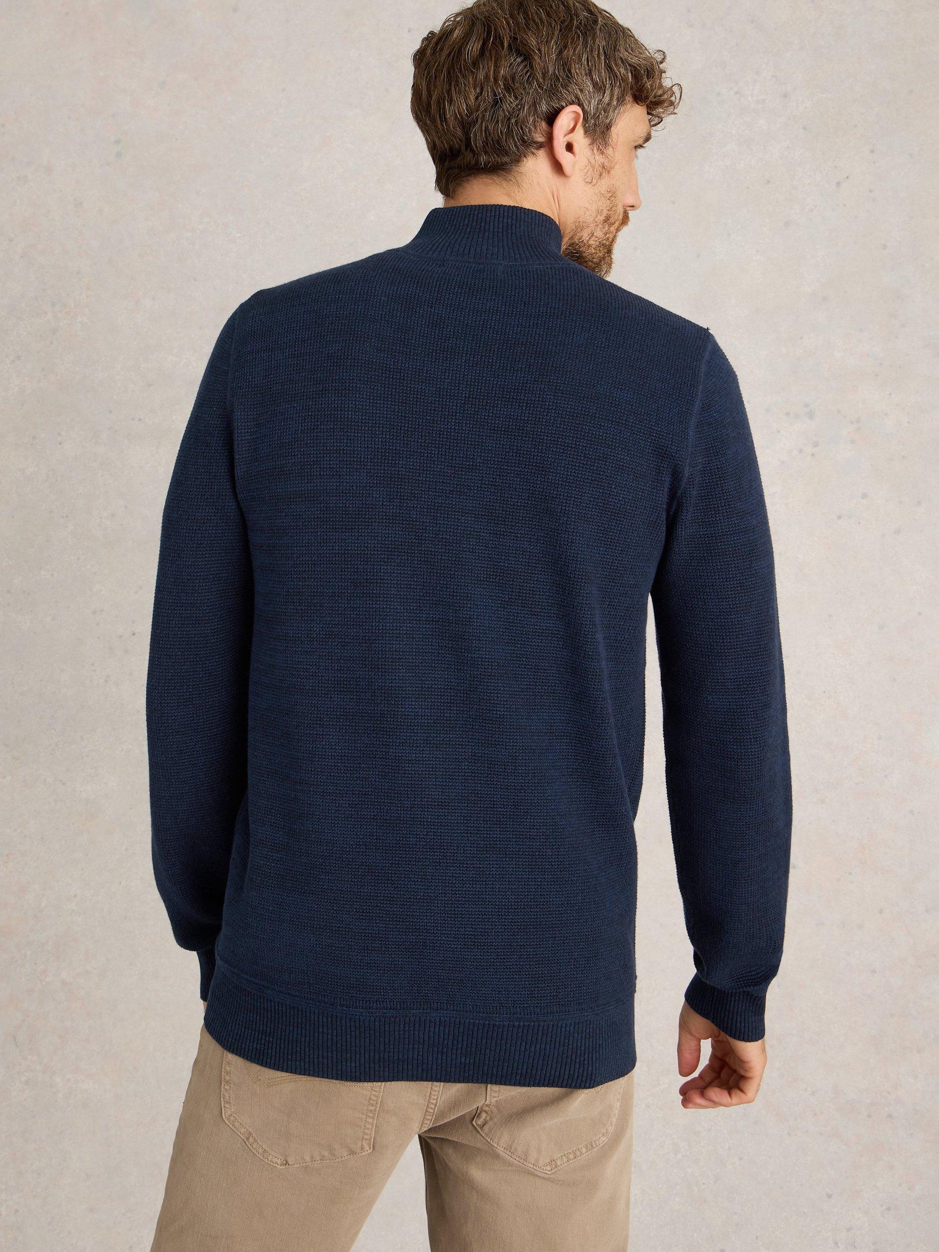 Product image 2 of 6, which shows White Stuff Attadale Cotton Quarter-Zip Jumper, Blue Midnight, S Reg