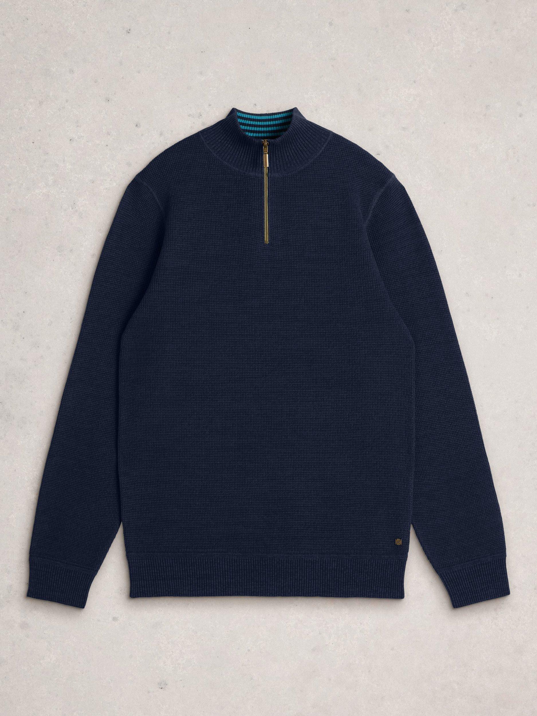 Product image 5 of 6, which shows White Stuff Attadale Cotton Quarter-Zip Jumper, Blue Midnight, S Reg