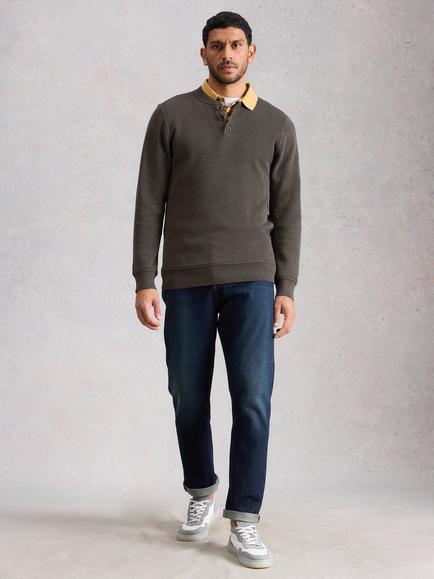 White Stuff Attadale Cotton Henley Jumper, Nearly Black