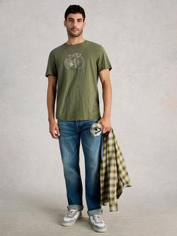 White Stuff Abersoch Cotton Regular Fit Cogs Graphic T-Shirt, Mid Green, Mid Green