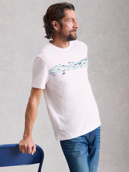 White Stuff Abersoch Cotton Regular Fit Short Sleeve Fish Graphic T-Shirt, White