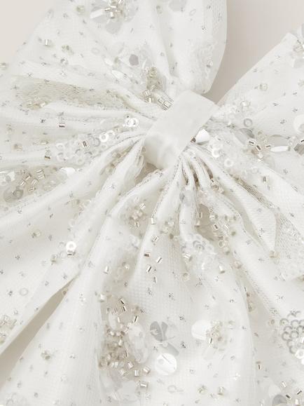 Monsoon Kids' Sparkle Sequin Bow Hair Clip, Ivory - view 2, Ivory