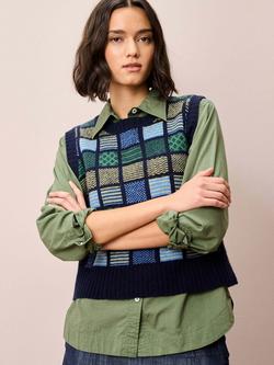 Brora Folk Pure Wool Tank Top, Navy - view 2, Navy