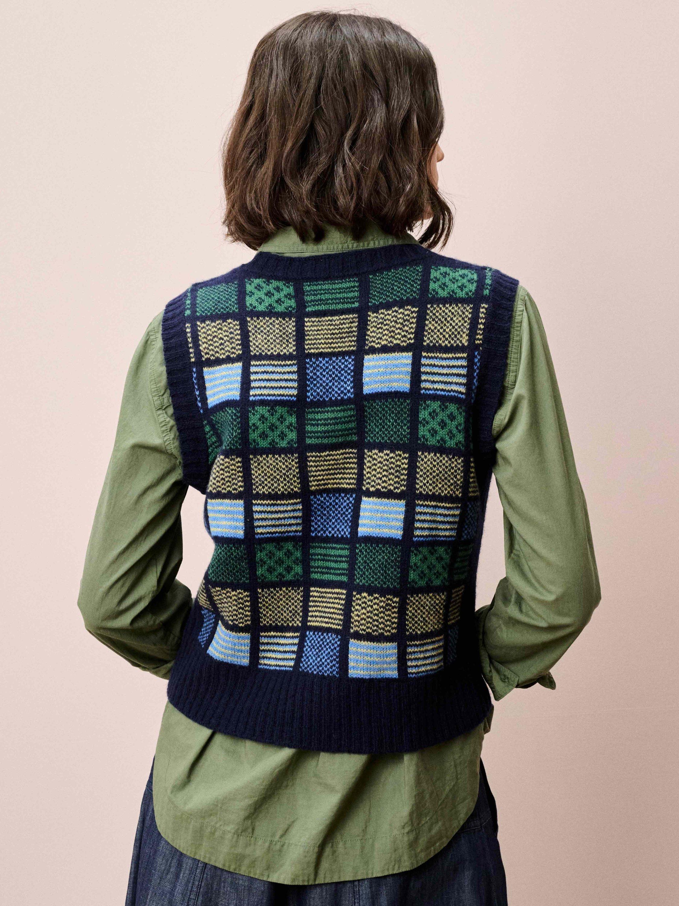 Product image 4 of 5, which shows Brora Folk Pure Wool Tank Top, Navy, 8