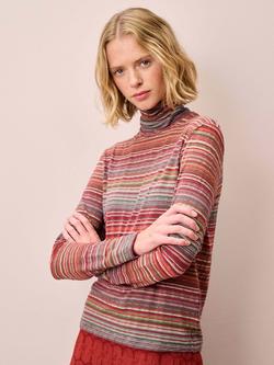 Brora Fine Stripe Jersey Polo Knit Jumper, Red/Multi, Red/Multi