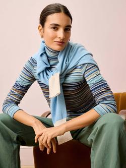 Brora Fine Stripe Jersey Polo Knit Jumper, Blue/Multi - view 2, Blue/Multi