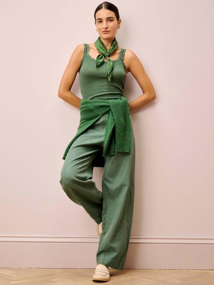 Brora Lace Trim Scoop Neck Camisole, Tarragon - view 2, Tarragon