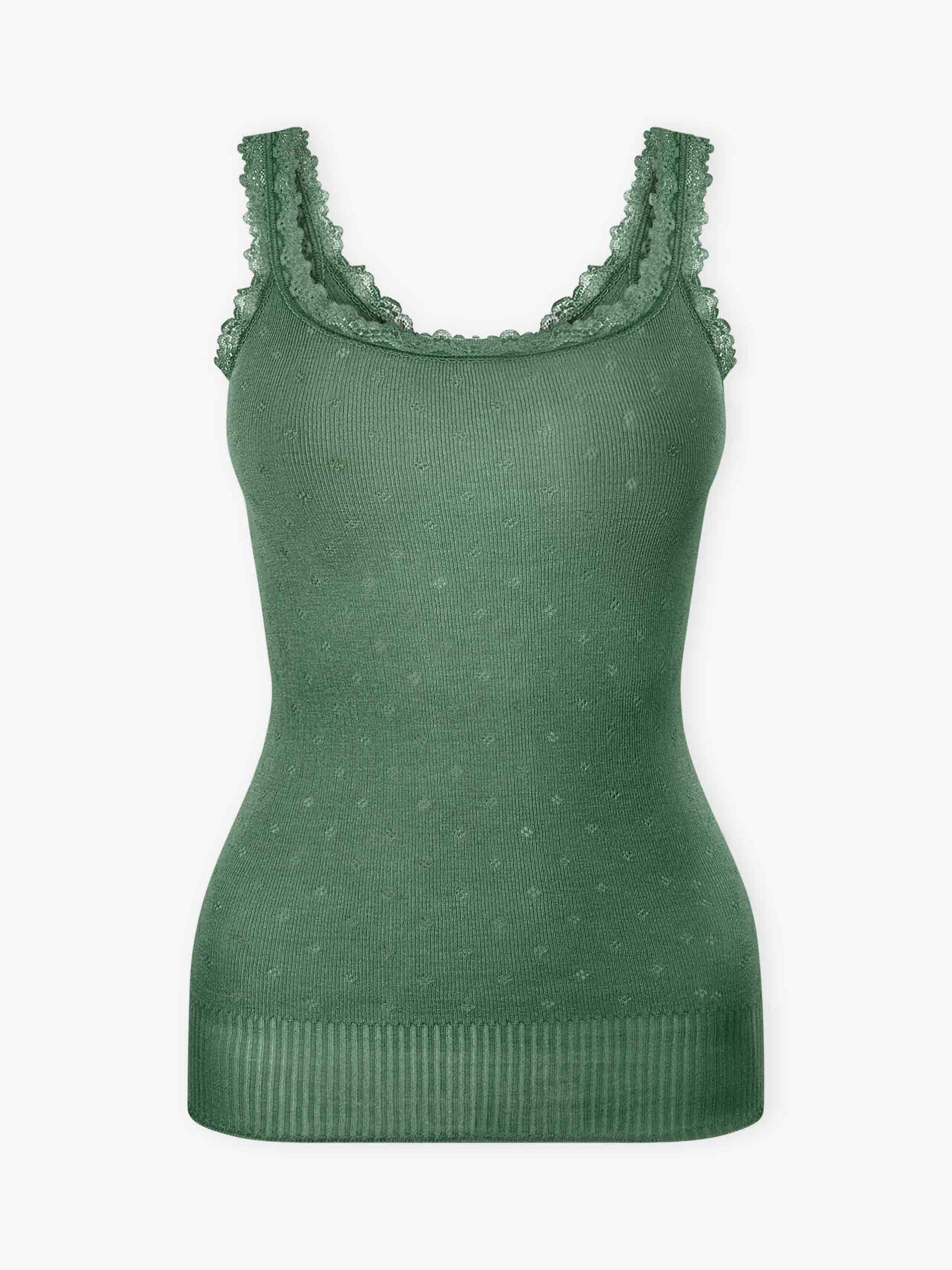 Product image 5 of 5, which shows Brora Lace Trim Scoop Neck Camisole, Tarragon, 8-10