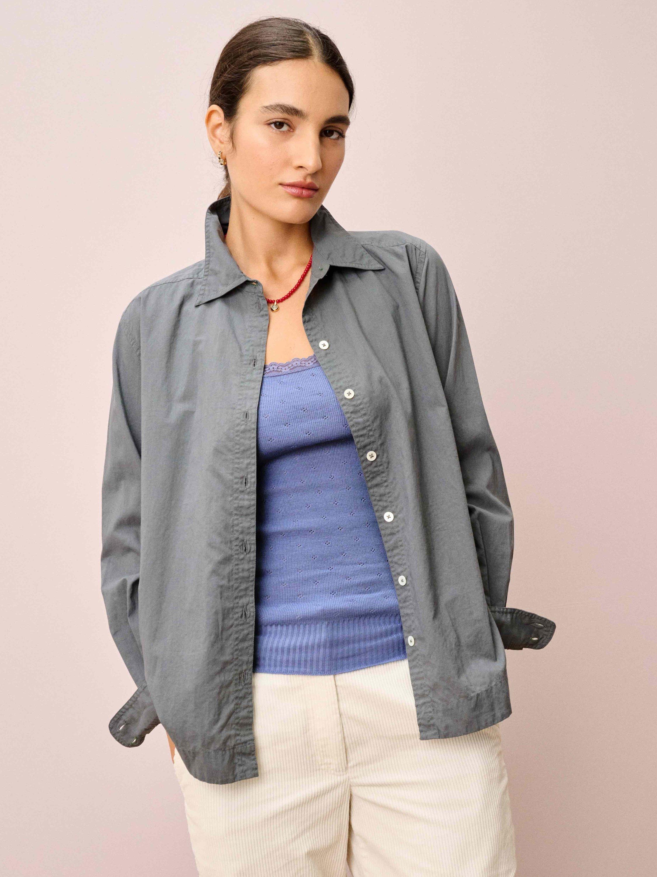 Product image 2 of 5, which shows Brora Lace Trim Scoop Neck Camisole, Blue, 8-10