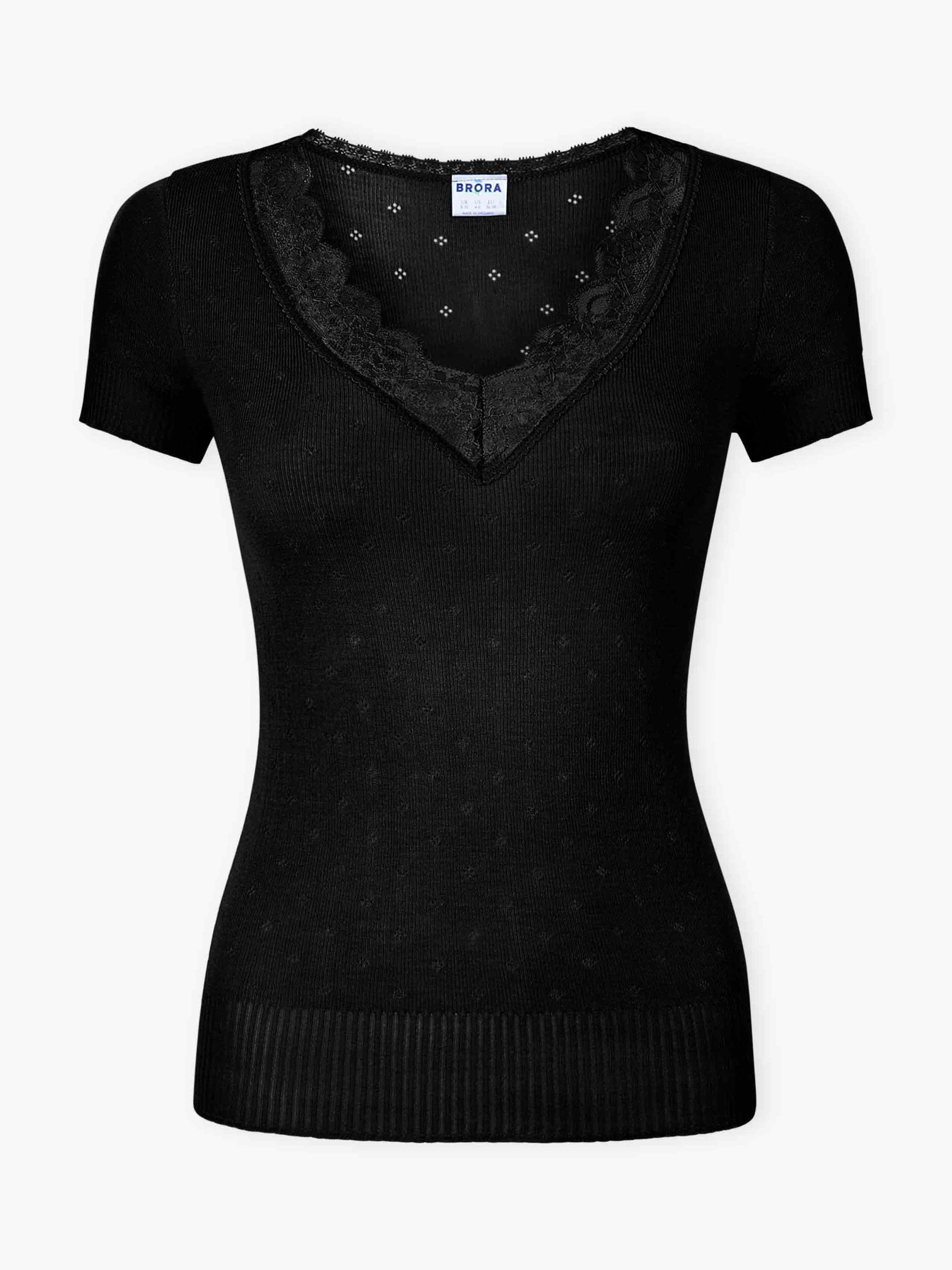 Product image 5 of 5, which shows Brora Lace Trim Cap Sleeve Top, Black, 8-10