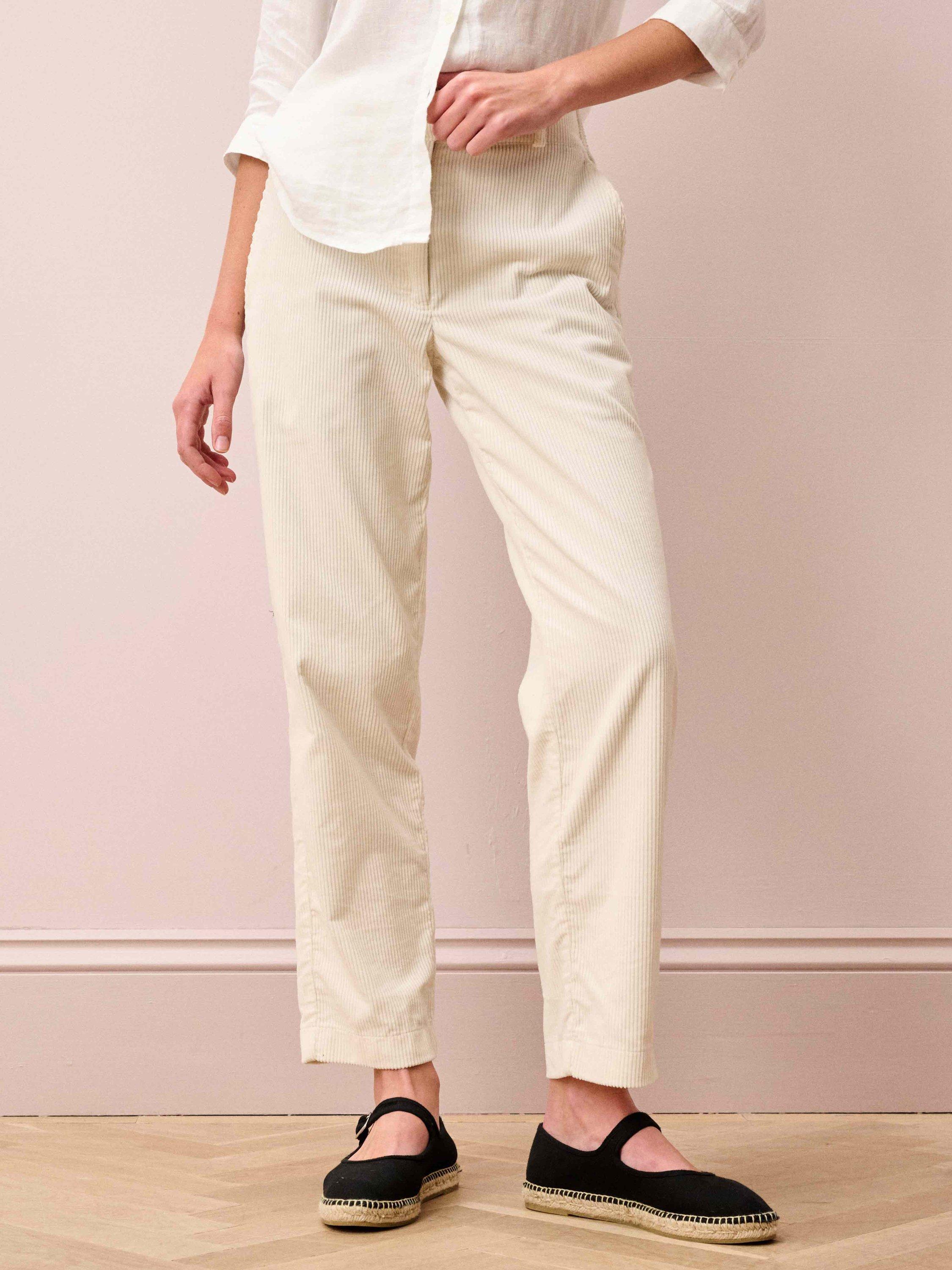 Product image 1 of 5, which shows Brora Cotton Corduroy Trousers, Ivory, 6