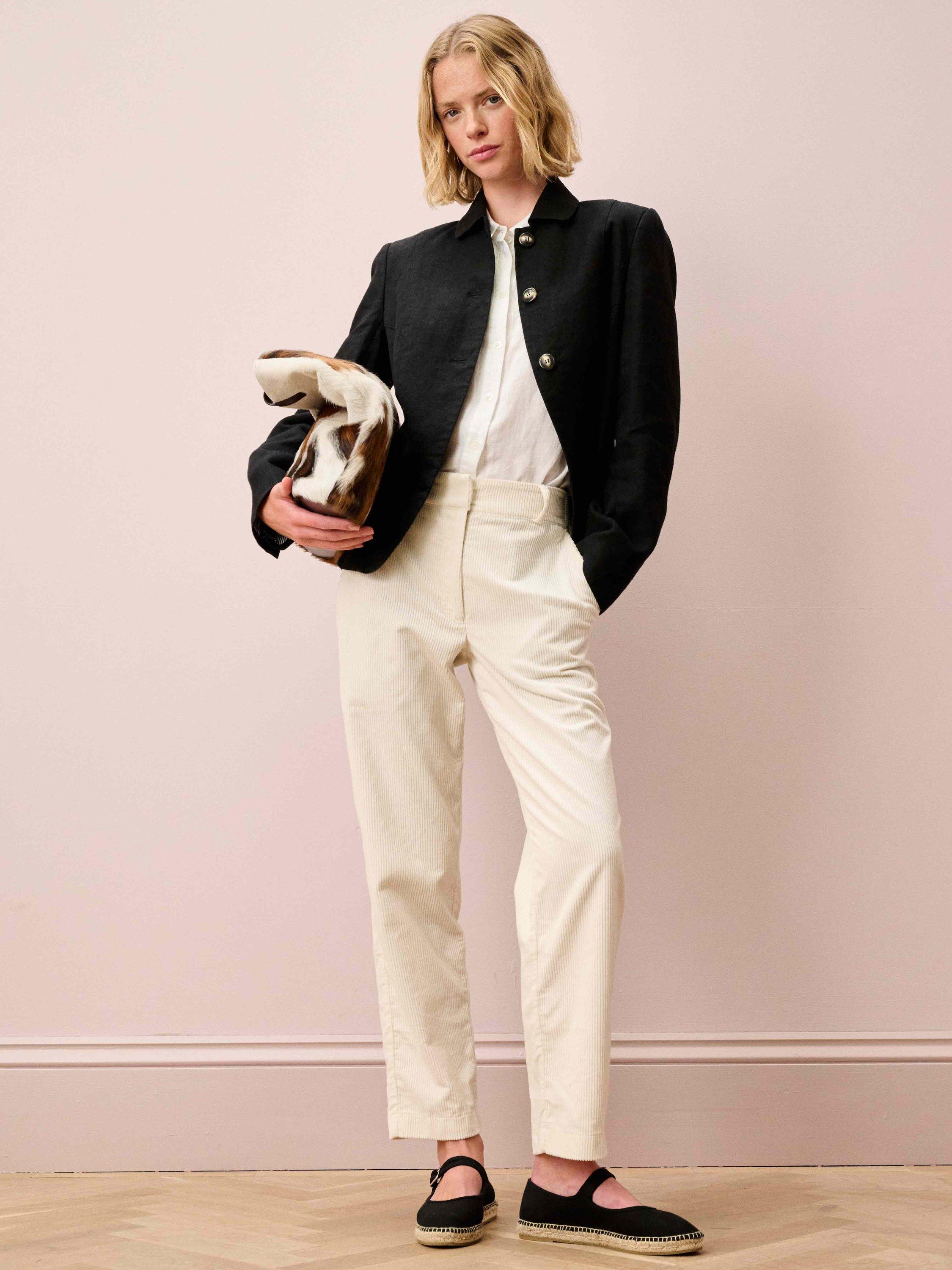 Product image 2 of 5, which shows Brora Cotton Corduroy Trousers, Ivory, 6