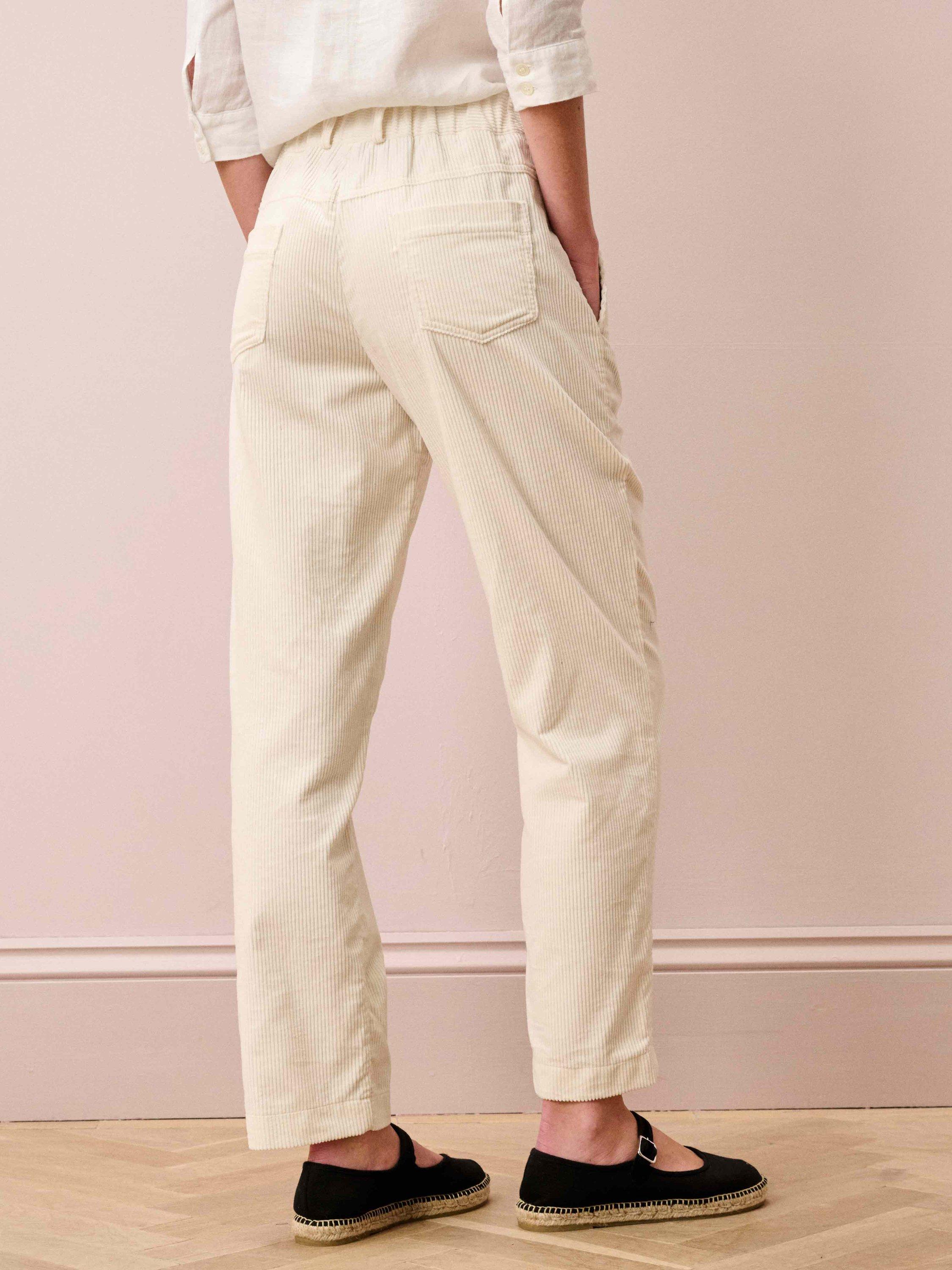 Product image 3 of 5, which shows Brora Cotton Corduroy Trousers, Ivory, 6