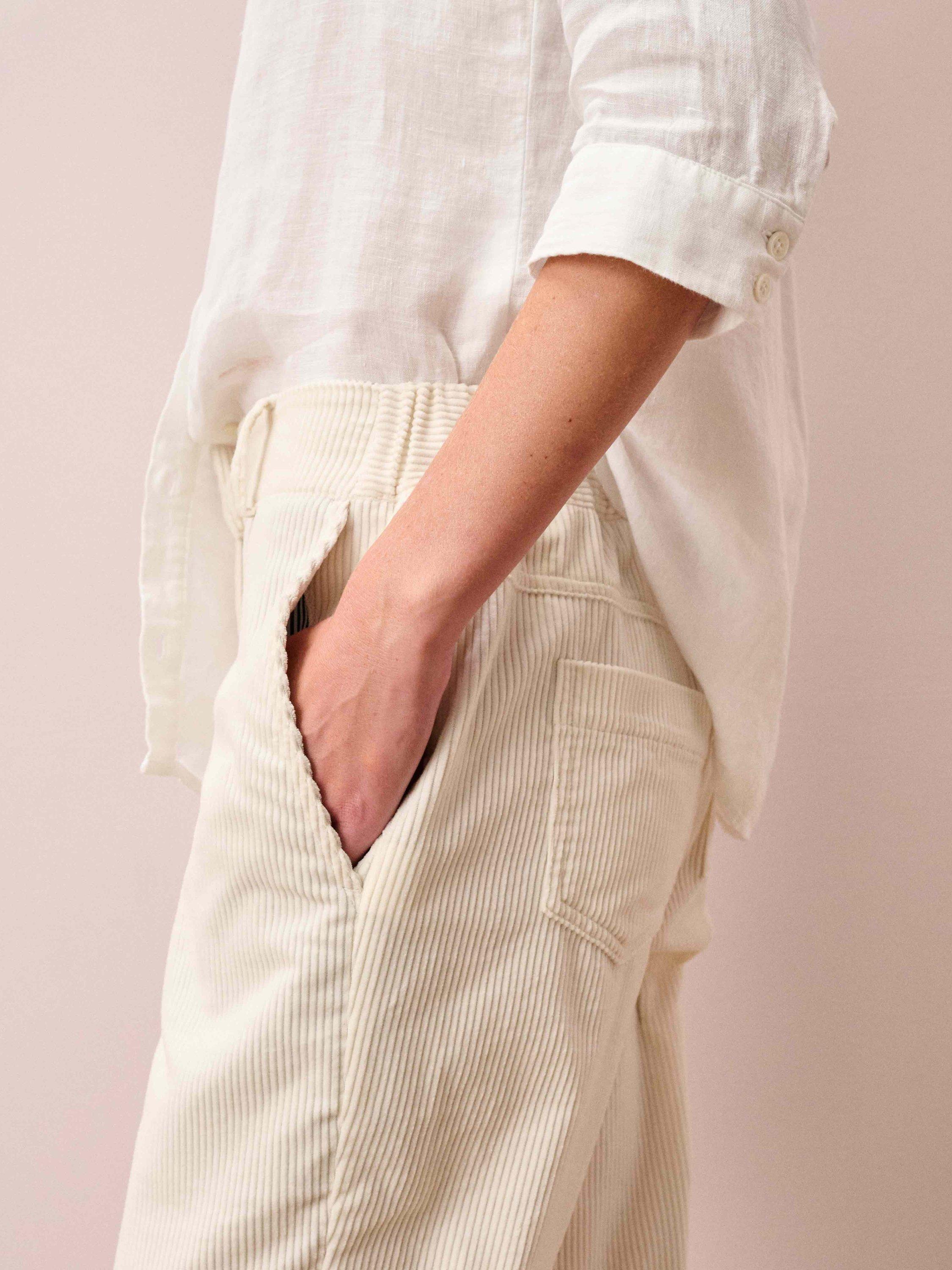 Product image 4 of 5, which shows Brora Cotton Corduroy Trousers, Ivory, 6