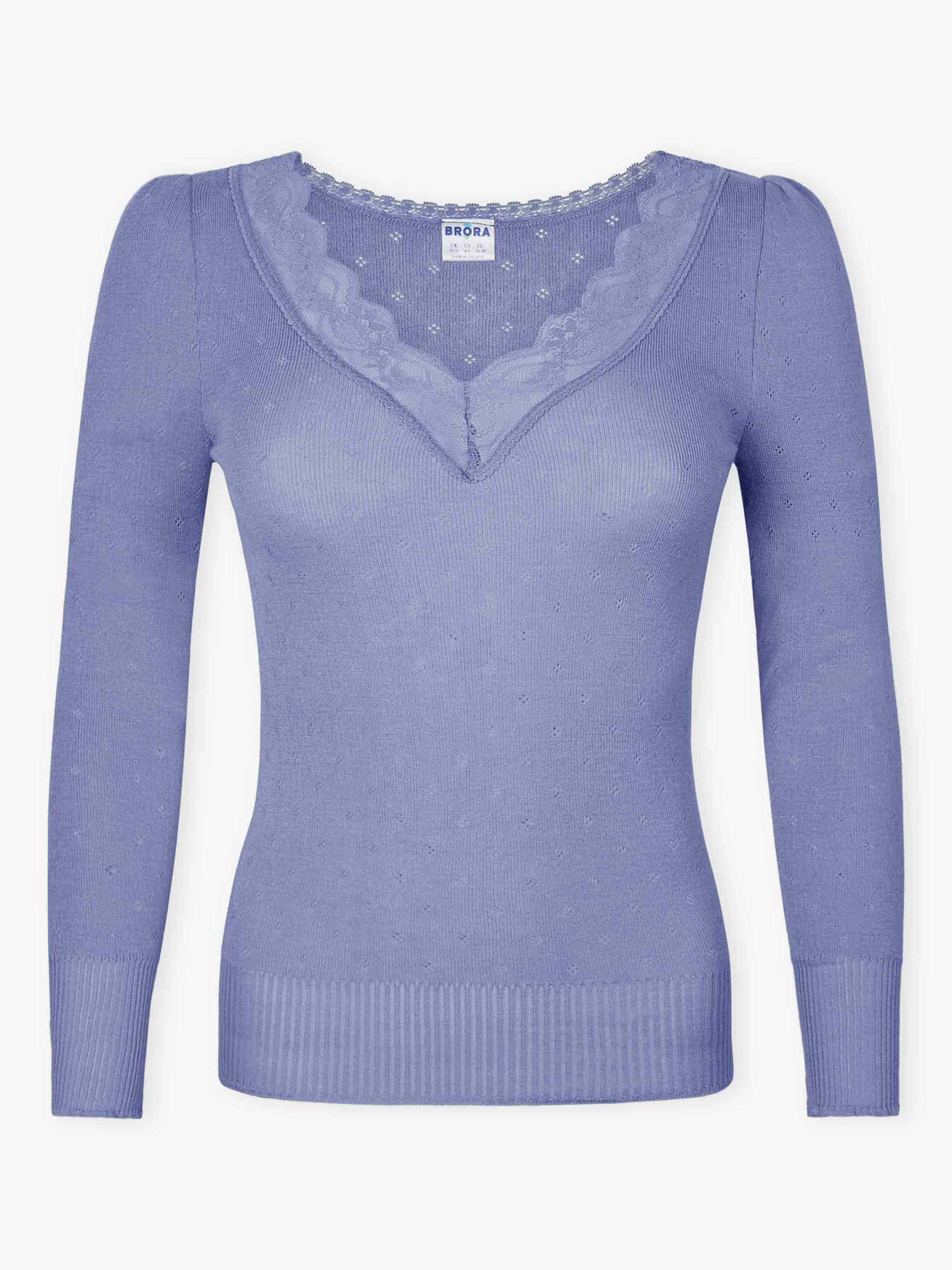 Product image 5 of 5, which shows Brora Lace Trim V-Neck Top, Thunder, 8-10