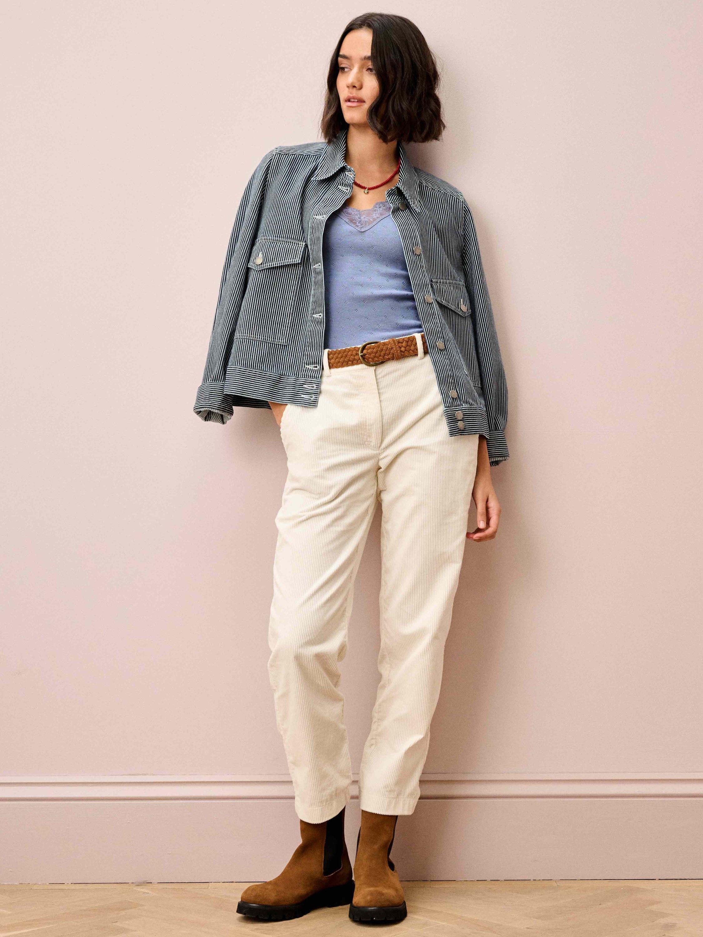 Product image 3 of 5, which shows Brora Lace Trim Cap Sleeve Top, Blue, 8-10