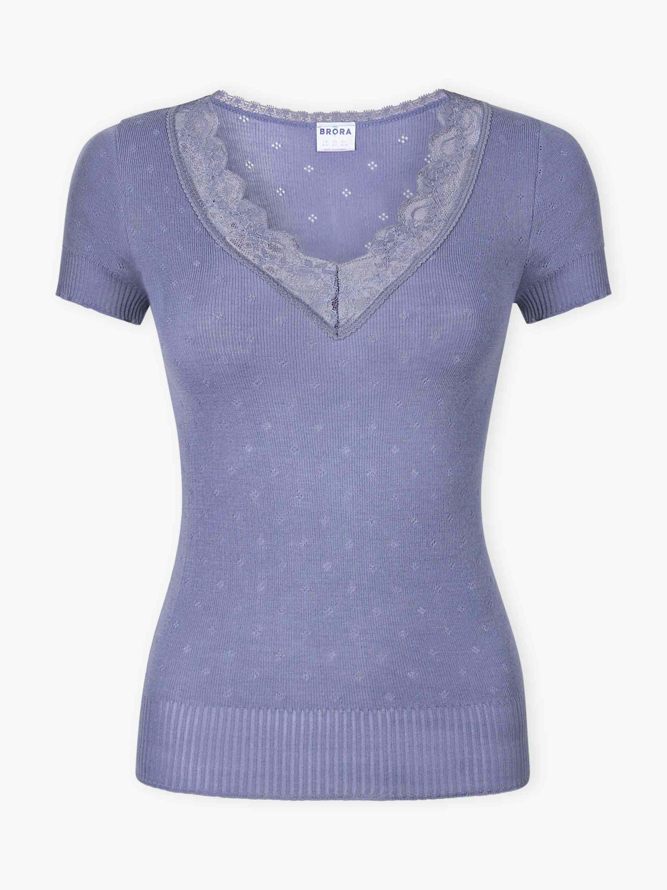 Product image 5 of 5, which shows Brora Lace Trim Cap Sleeve Top, Blue, 8-10