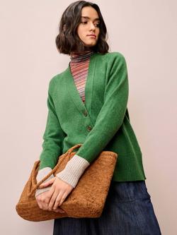 Brora Contrast Cuff Pure Cashmere Cardigan, Green, Green