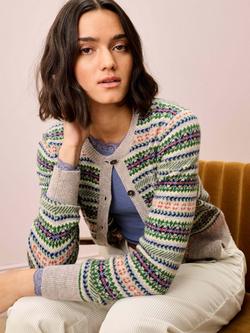 Brora Fair Isle Pure Cashmere Cardigan, Ash/Multi - view 2, Ash/Multi