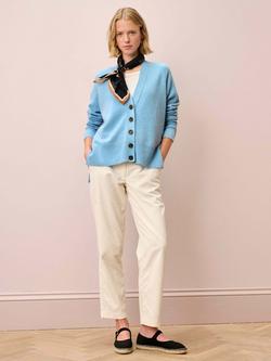 Brora V-Neck Longline Pure Cashmere Cardigan, Aqua, Aqua