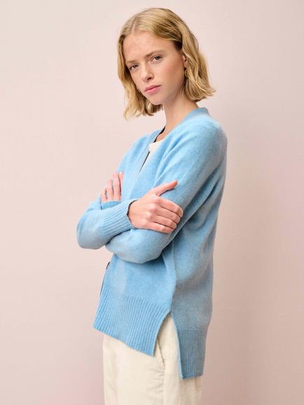 Brora V-Neck Longline Pure Cashmere Cardigan, Aqua - view 2, Aqua
