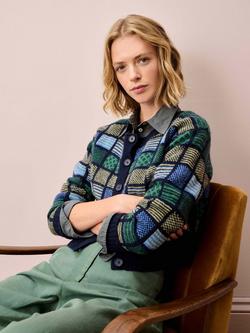 Brora Folk Pure Wool Cardigan, Navy - view 2, Navy