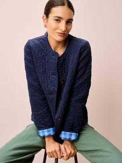 Brora Reversible Cotton Cord & Gingham Jacket, Navy, Navy