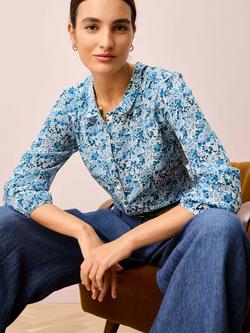 Brora Liberty Floral Pure Silk Shirt, Sky Bloom - view 2, Sky Bloom