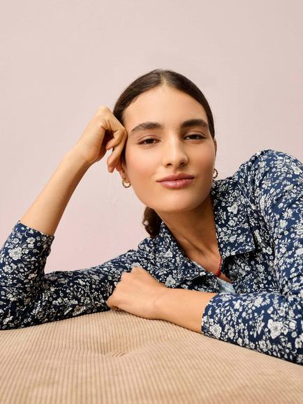 Brora Liberty Floral Jersey Shirt, Navy/Multi - view 2, Navy/Multi