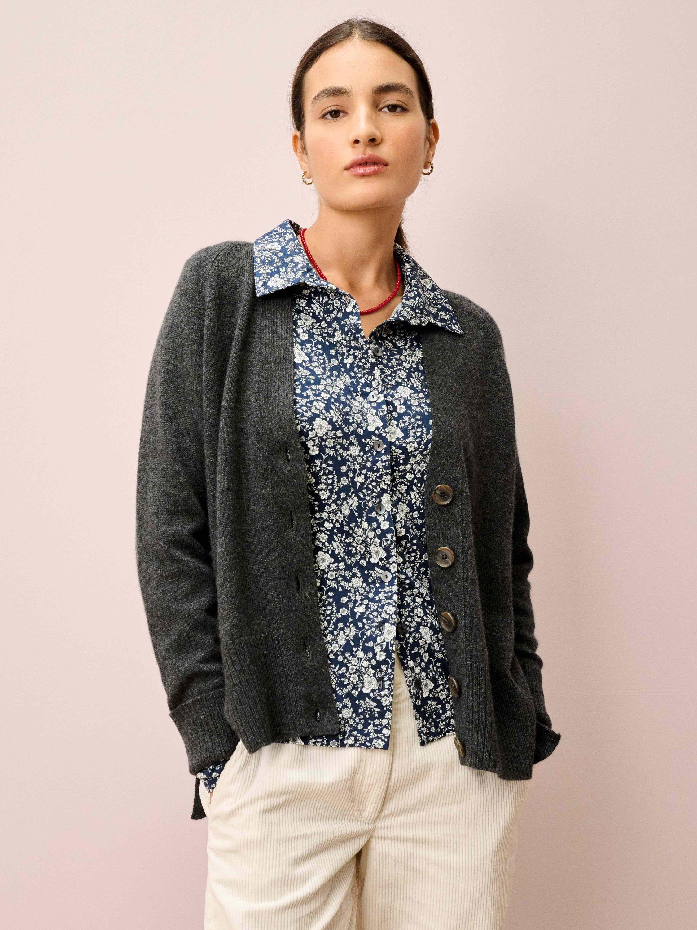Product image 3 of 5, which shows Brora Liberty Floral Jersey Shirt, Navy/Multi, 6