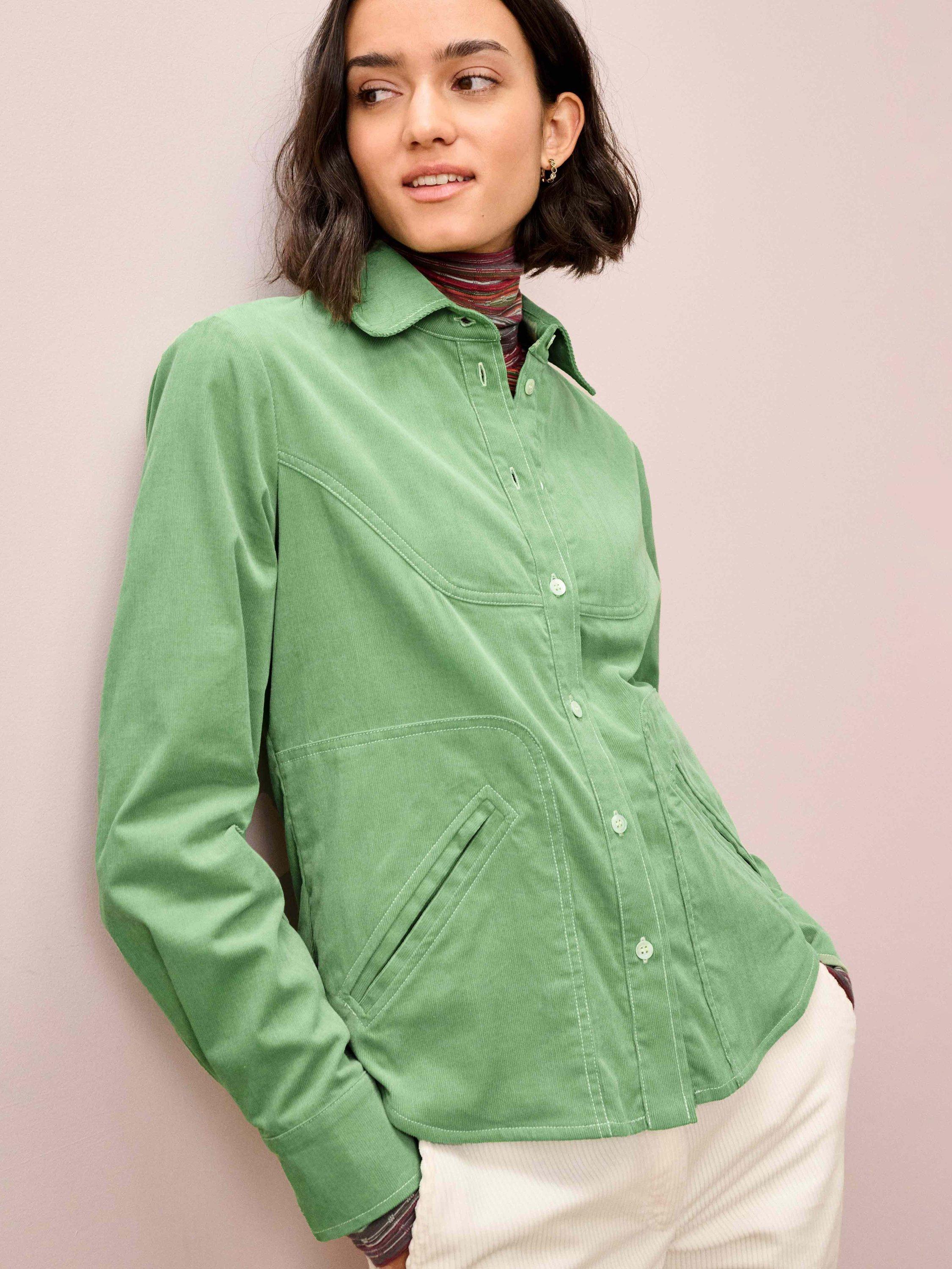 Product image 1 of 5, which shows Brora Cotton Needlecord Shirt Jacket, Pistachio, 6