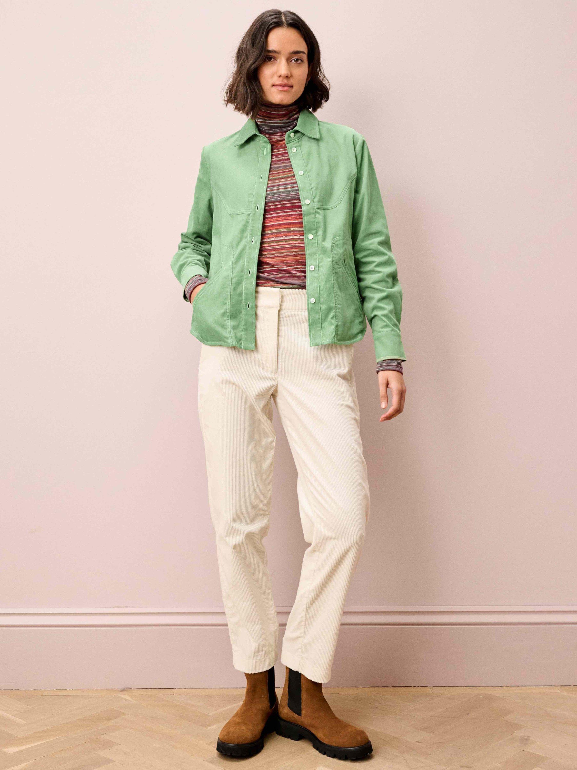 Product image 2 of 5, which shows Brora Cotton Needlecord Shirt Jacket, Pistachio, 6