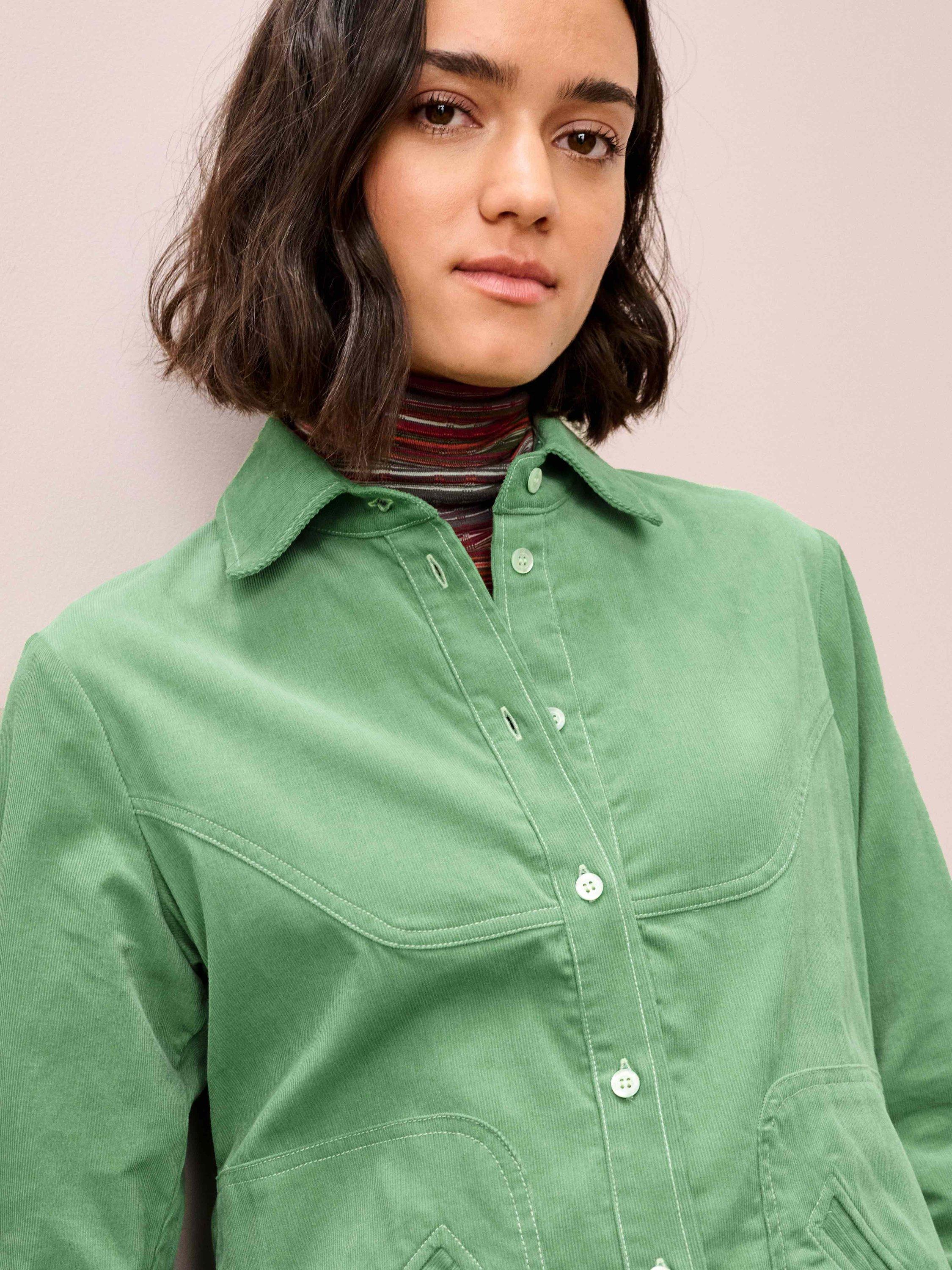Product image 3 of 5, which shows Brora Cotton Needlecord Shirt Jacket, Pistachio, 6