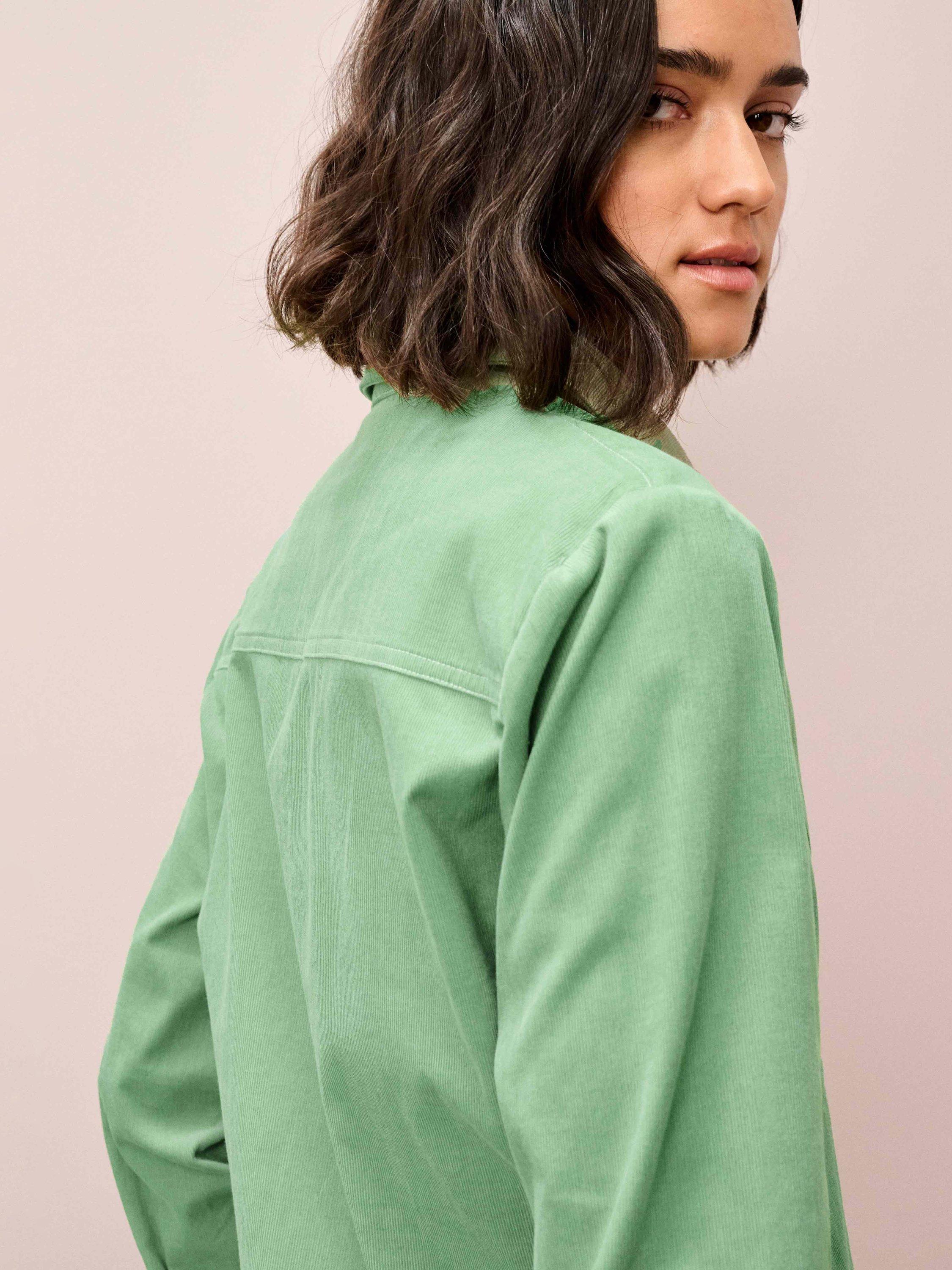Product image 4 of 5, which shows Brora Cotton Needlecord Shirt Jacket, Pistachio, 6