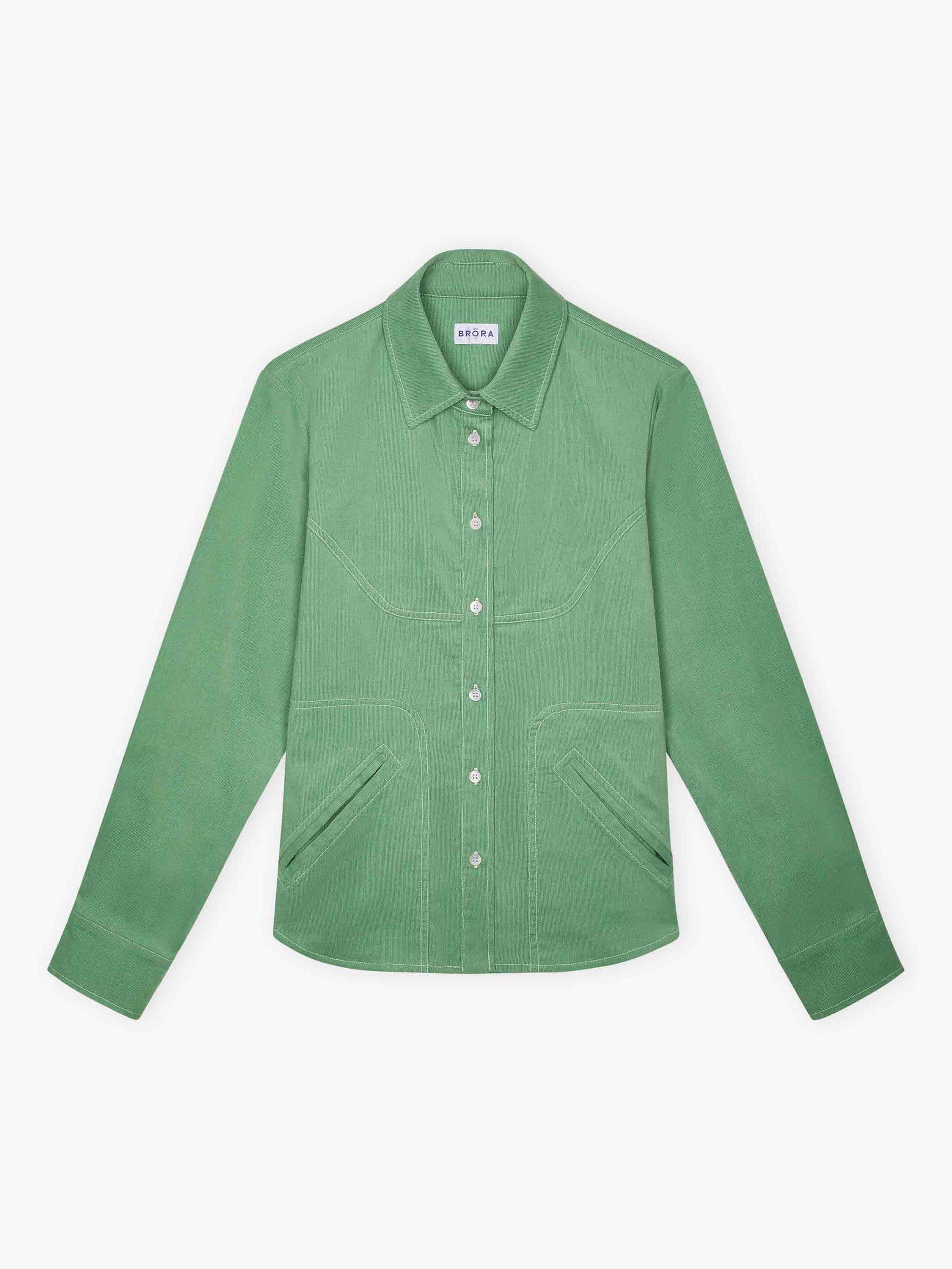 Product image 5 of 5, which shows Brora Cotton Needlecord Shirt Jacket, Pistachio, 6