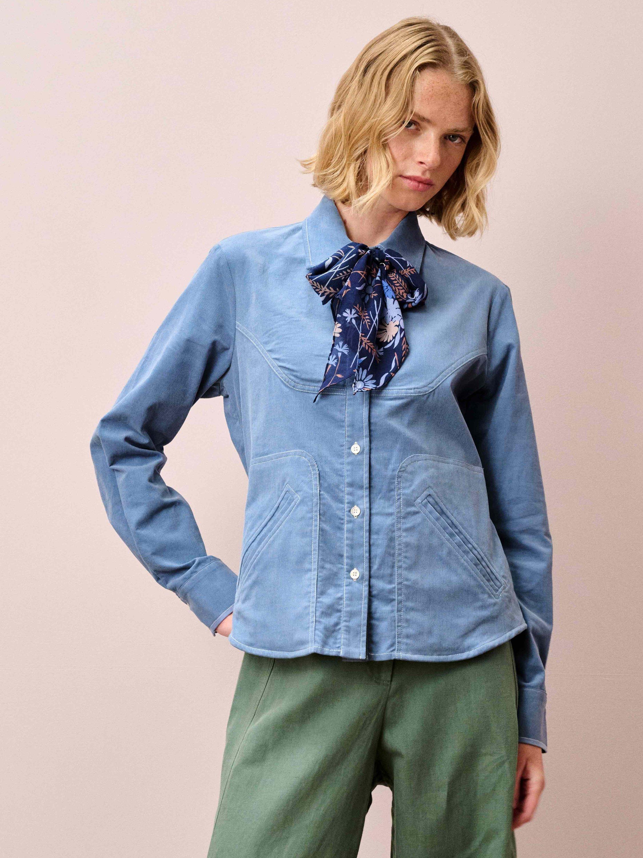 Product image 1 of 5, which shows Brora Cotton Needlecord Shirt Jacket, Sky Blue, 6