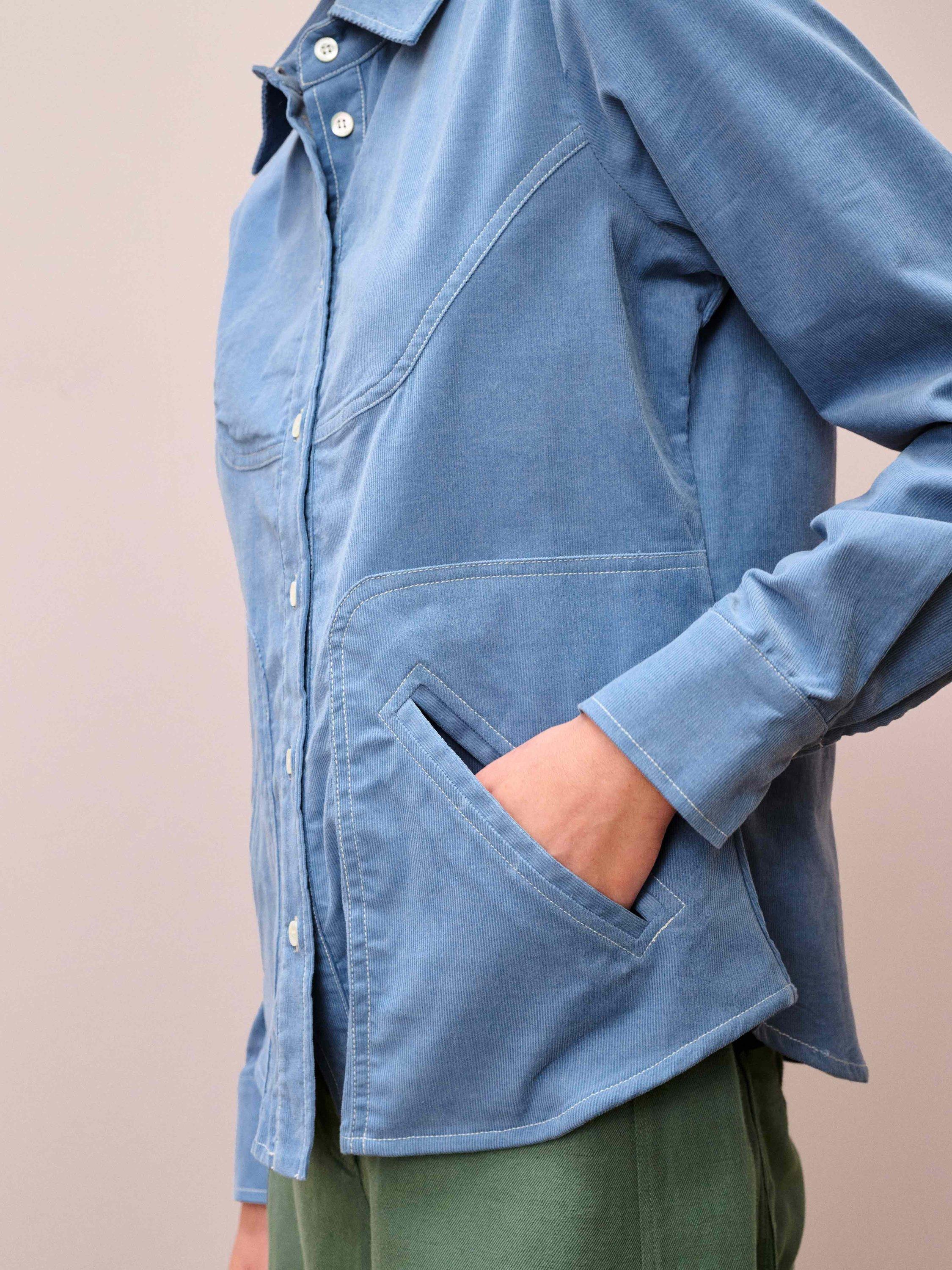 Product image 4 of 5, which shows Brora Cotton Needlecord Shirt Jacket, Sky Blue, 6